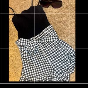 Self Belted Ruffle Hem Gingham Cami Romper